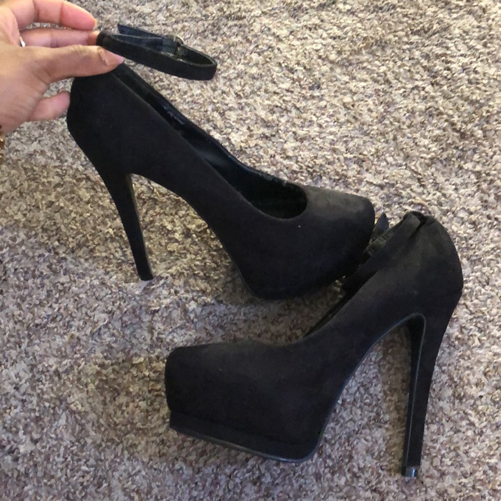 Black suede platform heels